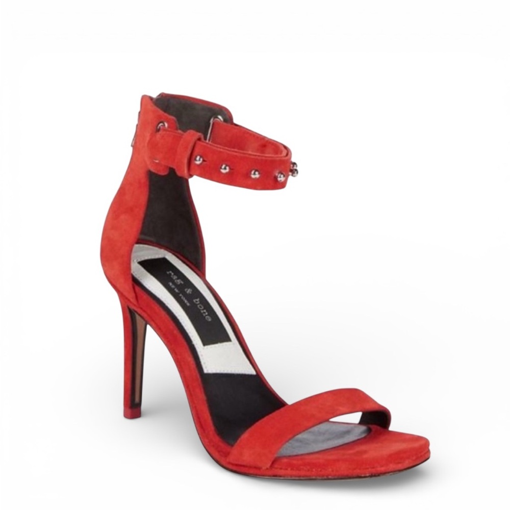 Rag & Bone Tamira Studded Suede Open Toe Heel with Ankle Strap